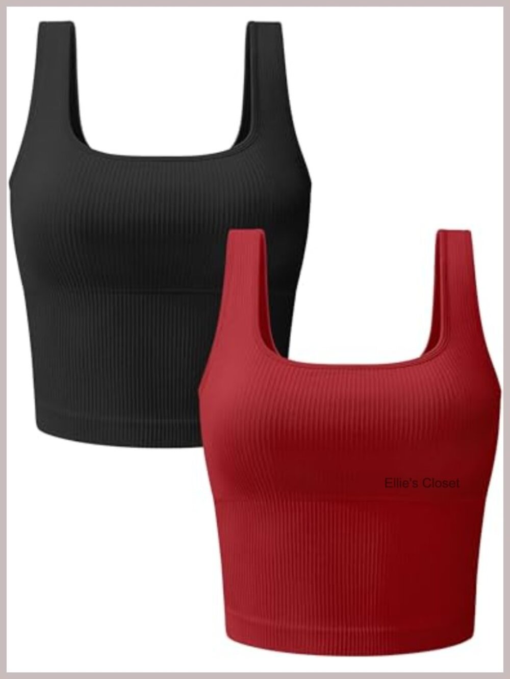 Women's 2 Pack Seamless Ribbed Crop Tank Tops Square Neck Padded Built-in Bra